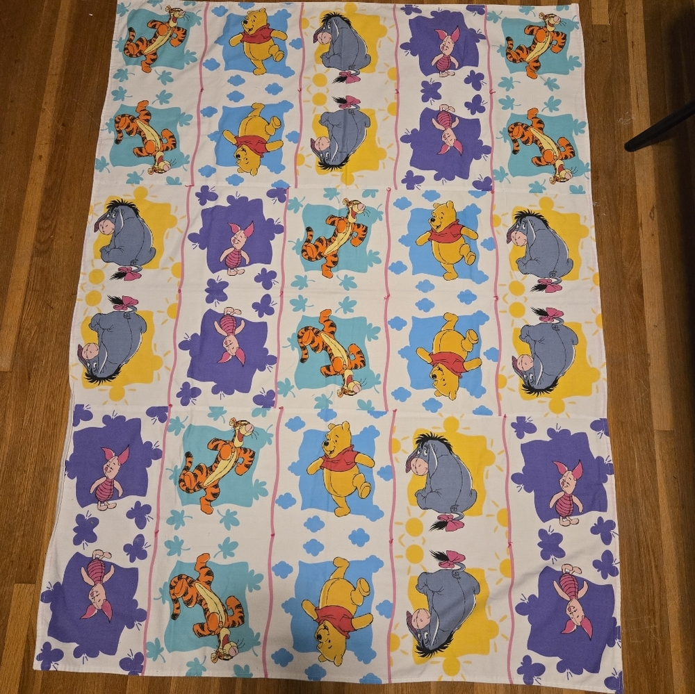 Vintage Disney Winnie the Pooh Crib Size Quilt‎ Blanket Piglet Tigger Eeyore 90s